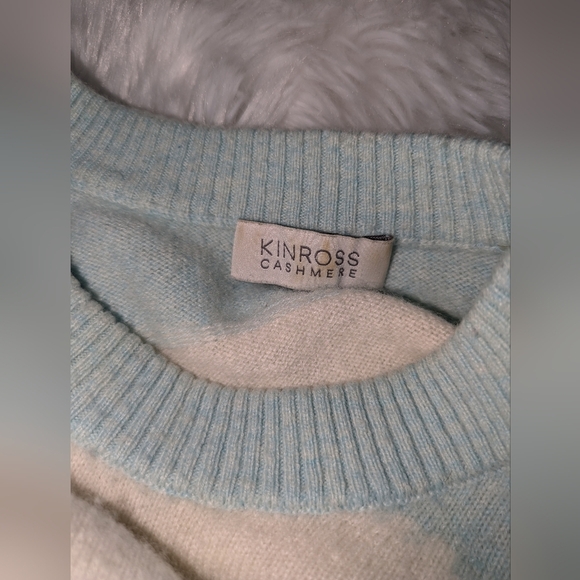 Kinross Cashmere Women's Cashmere Pull Over Green, Aqua & White Sweater Size M - Picture 4 of 10